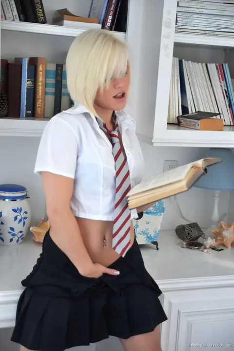 Ash Hollywood: Blonde Strips Out of Her Skirt and Uniform to Spread – photo 4 of 12