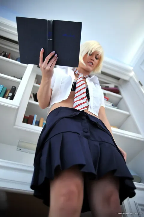 Ash Hollywood: Blonde Strips Out of Her Skirt and Uniform to Spread – photo 5 of 12