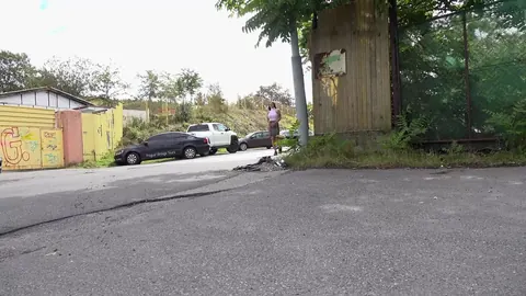 Isabel Dark: Tattooed Woman Pees on Roadway and Spreads Her Shaved Pussy – photo 1 of 15