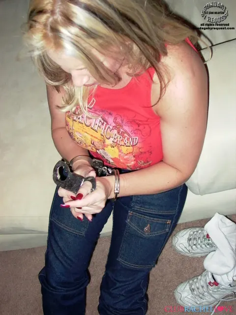 Rachel Love: Blonde MILF in Jeans Bound and Cuffed – photo 1 of 15