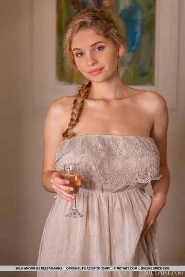 Blonde with Big Natural Tits Strips Out of Her Skirt in Heels