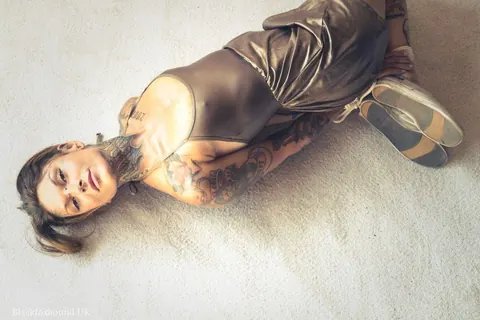 Tattooed Brunette Bound in a Hogtie Wearing a Skirt – photo 13 of 16