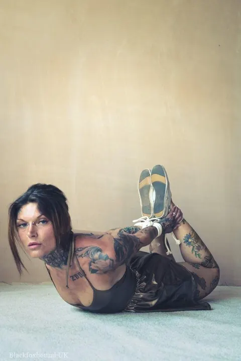 Tattooed Brunette Bound in a Hogtie Wearing a Skirt – photo 12 of 16