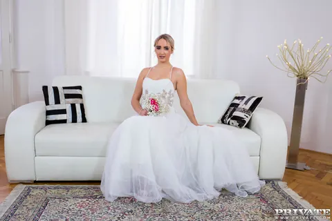 Anna Khara: Blonde Bride in Stockings Has Anal Threesome and Swallows Cum – photo 1 of 12