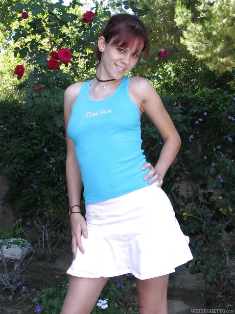 Carrie Crush: Redhead in a Skirt and Panties Shows Her Pussy in the Forest – photo 2 of 16