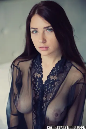 European Brunette Strips Off Her Sheer Lingerie and Shows Her Big Tits