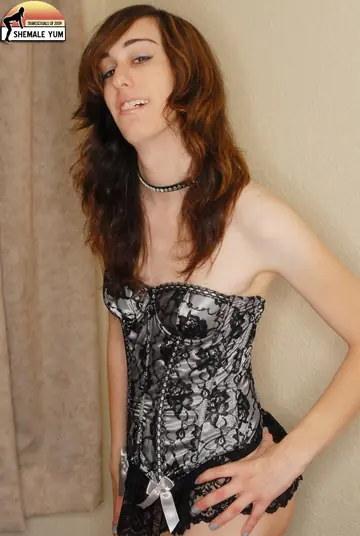 Busty Trans Woman Strips Out of Her Corset Lingerie and Poses Nude
