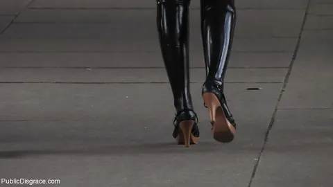 Woman in a Latex Skirt and Heels Bound in Public – photo 19 of 21