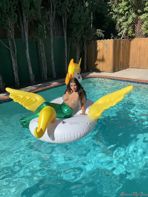 Briana Lee: Brunette MILF Poses Topless in a Mermaid Costume Outdoors – photo 7 of 15