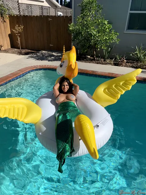 Briana Lee: Brunette MILF Poses Topless in a Mermaid Costume Outdoors – photo 3 of 15
