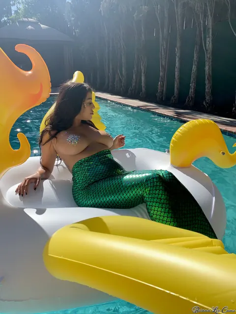 Briana Lee: Brunette MILF Poses Topless in a Mermaid Costume Outdoors – photo 11 of 15