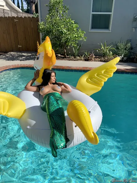 Briana Lee: Brunette MILF Poses Topless in a Mermaid Costume Outdoors – photo 2 of 15