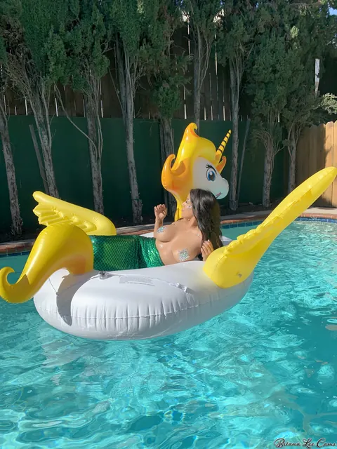 Briana Lee: Brunette MILF Poses Topless in a Mermaid Costume Outdoors – photo 6 of 15