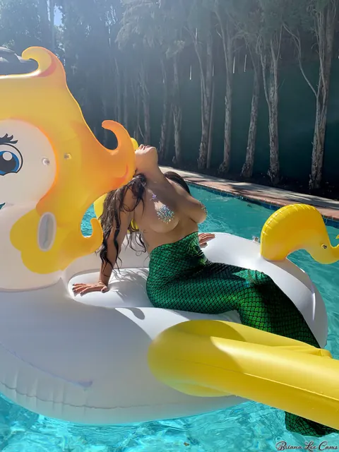Briana Lee: Brunette MILF Poses Topless in a Mermaid Costume Outdoors – photo 12 of 15
