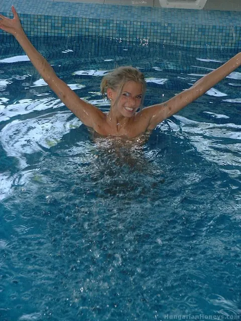 Slim Hungarian Blonde Fucks Two Guys in the Pool – photo 11 of 21