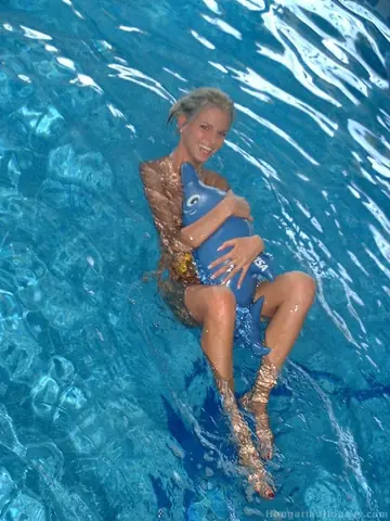 Slim Hungarian Blonde Fucks Two Guys in the Pool