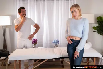 Short-Haired Blonde in Jeans Gets Oiled Massage and Fucked