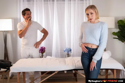 Athena May: Short-Haired Blonde in Jeans Gets Oiled Massage and Fucked – photo 1 of 21