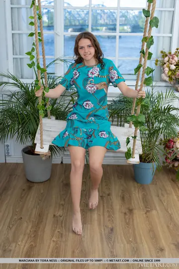 Woman Strips Out of Her Panties on an Indoor Swing