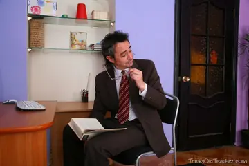 Anna Germiona – Brunette Rides Cowgirl and Takes Cum on Skirt in the Office