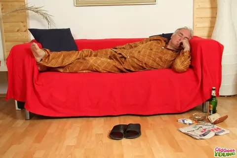 Petite European Woman Takes Anal on a Red Sofa – photo 2 of 21