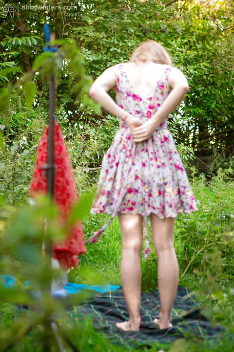 Hairy Redhead Puts On Lingerie and Skirt Outdoors – photo 12 of 16