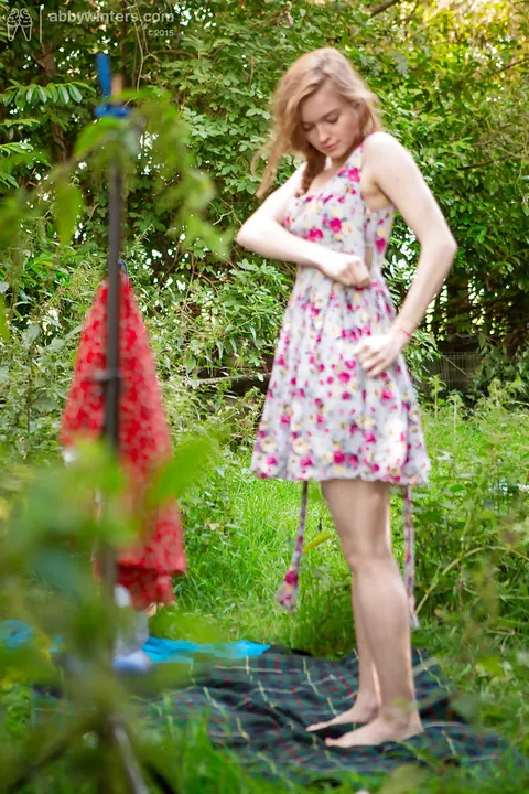 Hairy Redhead Puts On Lingerie and Skirt Outdoors – photo 11 of 16