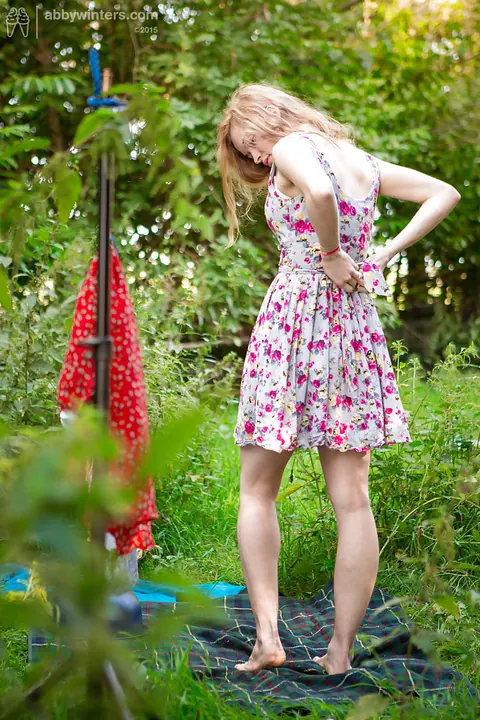 Hairy Redhead Puts On Lingerie and Skirt Outdoors – photo 14 of 16