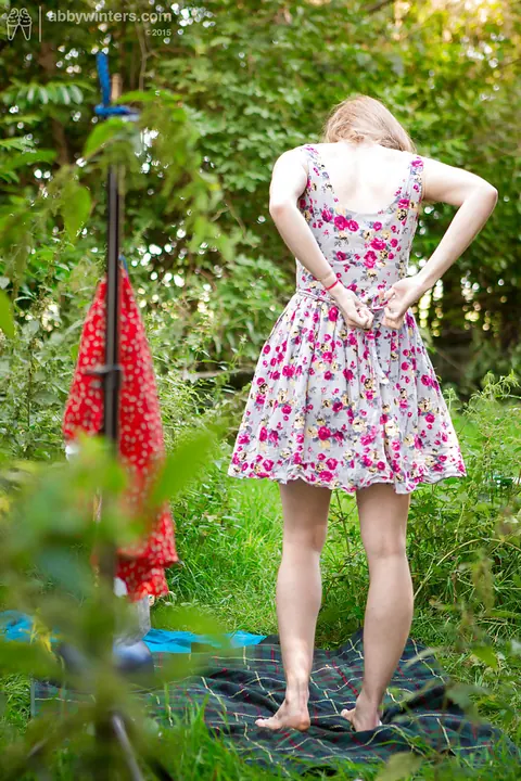 Hairy Redhead Puts On Lingerie and Skirt Outdoors – photo 13 of 16