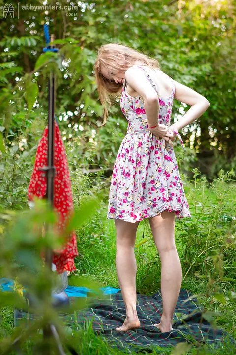 Hairy Redhead Puts On Lingerie and Skirt Outdoors – photo 15 of 16