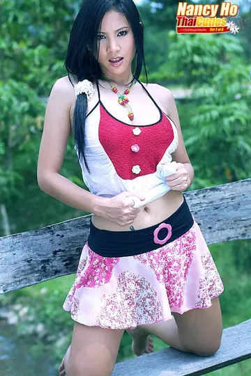 Nancy Ho – Asian MILF Bares All and Spreads on a Garden Bench