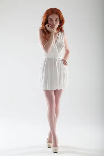 Pale Redhead Slips Off Her Dress and Spreads Her Hairy Pussy