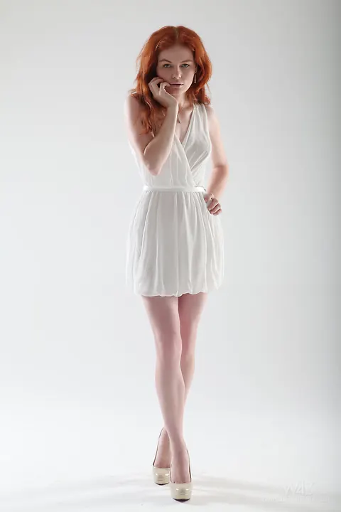 Barbara Babeurre: Pale Redhead Slips Off Her Dress and Spreads Her Hairy Pussy – photo 1 of 16