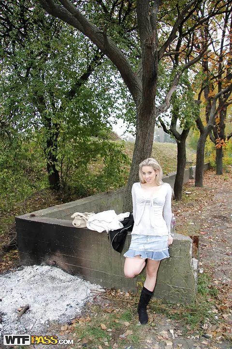 Nesty: Thick Blonde with Big Ass Lifts Her Skirt Outdoors in Boots – photo 14 of 16