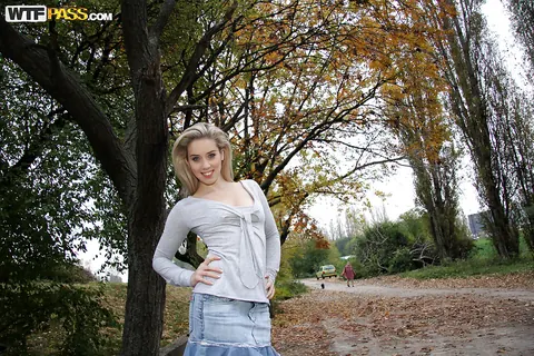 Nesty: Thick Blonde with Big Ass Lifts Her Skirt Outdoors in Boots – photo 2 of 16