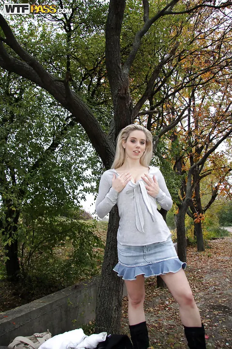 Nesty: Thick Blonde with Big Ass Lifts Her Skirt Outdoors in Boots – photo 3 of 16