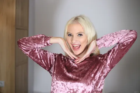 Anna Rock: Skinny Blonde with Enhanced Tits Spreads Her Shaved Pussy – photo 7 of 21