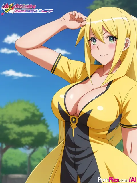 AI-Generated Blonde with Big Tits Spreads Outdoors Clothed – photo 2 of 10