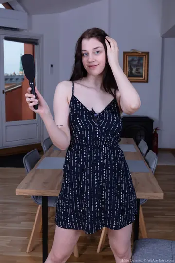 Helen Dawson – Raven-Haired Babe in Panties Spreads Her Hairy Pussy Wide