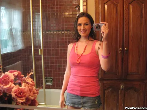Judy Marie: Brunette Strips Out of Her Bikini and Skirt in the Bathroom Mirror – photo 1 of 12