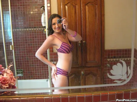 Judy Marie: Brunette Strips Out of Her Bikini and Skirt in the Bathroom Mirror – photo 7 of 12
