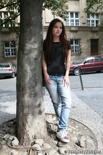 Petite European Sucks Cock and Gets Fucked Outdoors in Jeans