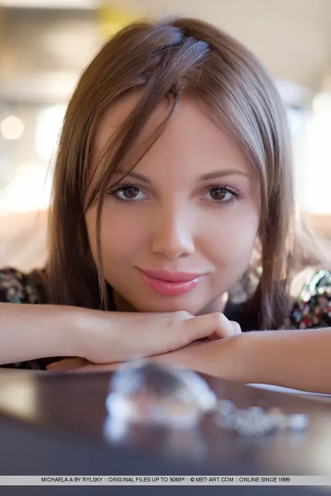Michaela A: European Brunette Spreads Her Shaved Pussy and Shows Her Feet – photo 1 of 18