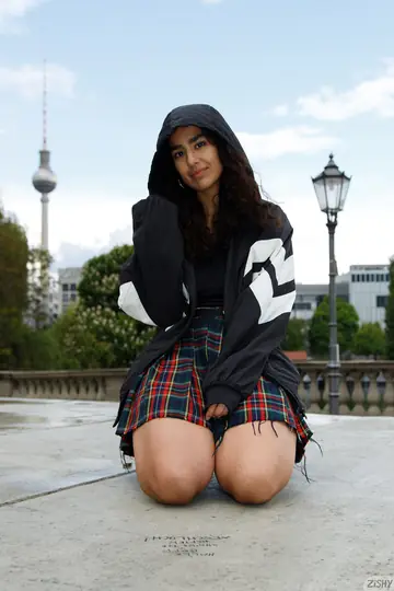 Luna Silver – Busty Asian Brunette Flashes in Stockings and Skirt