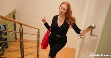 Redhead Strips Naked and Poses with Back Arched