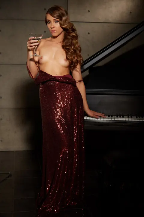 Lauryn Elaine: Curly Brunette Undresses by the Piano and Poses Topless – photo 7 of 10