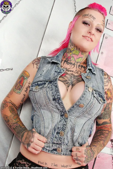 Busty Tattooed Babe Fucks a Toy and Spreads Wide – photo 10 of 15