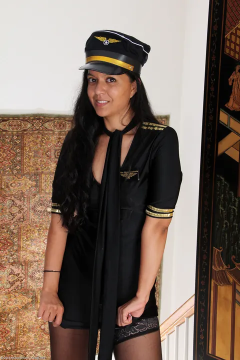 Julie Ann: Thick Brunette MILF Spreads in Stockings and Uniform – photo 4 of 21