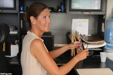 LA Valkenberg – Mature Blonde MILF Gives a Handjob and Rides Cowgirl in the Office