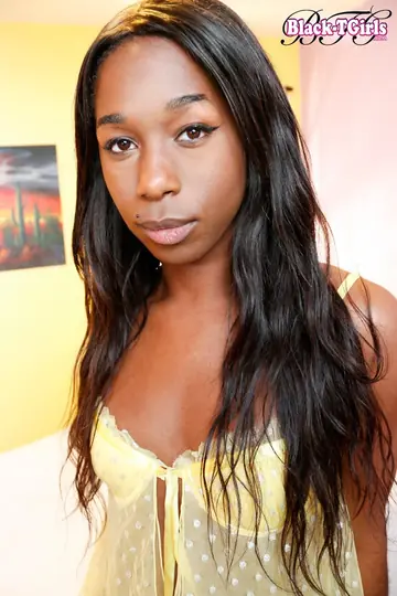 Ebony Trans Woman Undresses and Masturbates to Cumshot